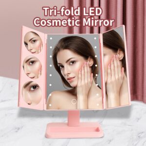 Tri-fold LED makeup Mirror